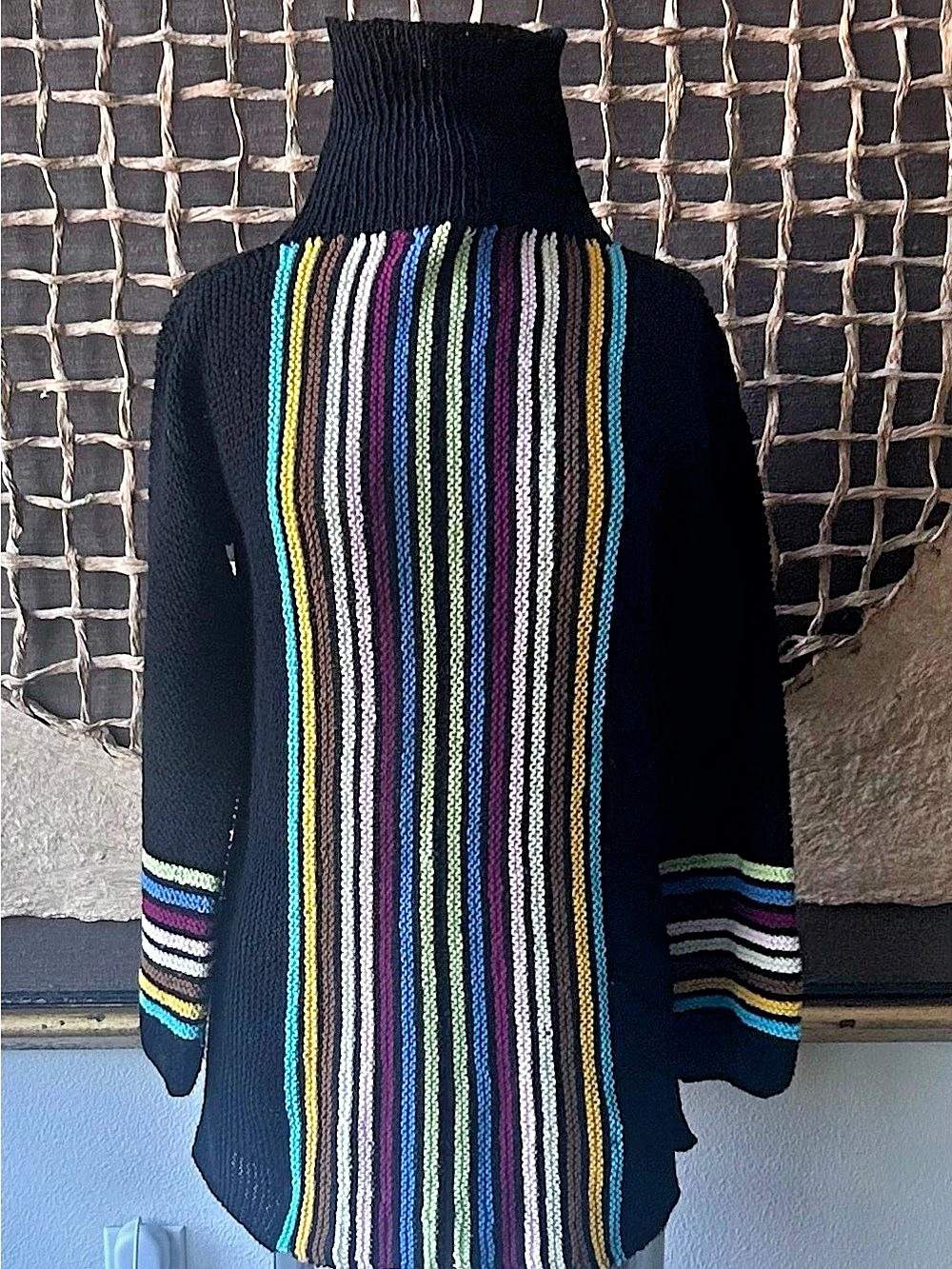 Vintage 65Striped Turtleneck Sweater in Black & Multicolor
